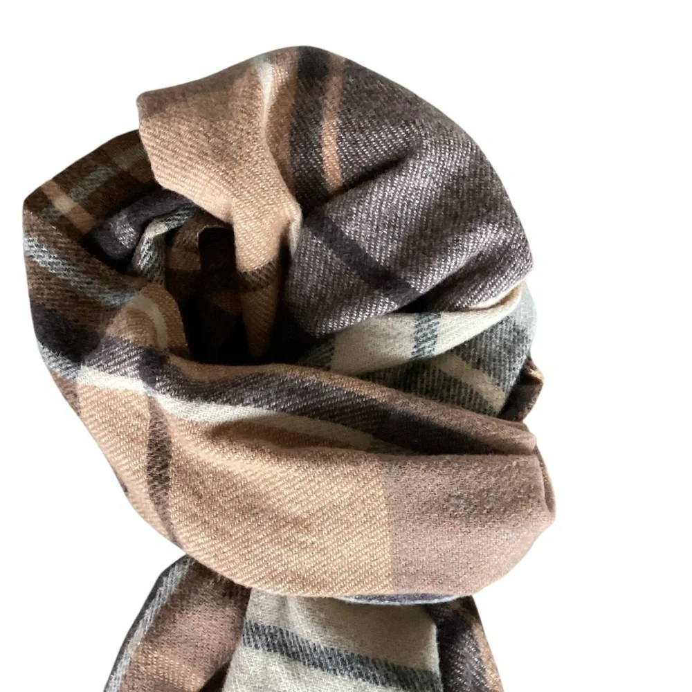Self Service Plaid Woolen Scarf Shawl Wrap Brown Earth Tones New
